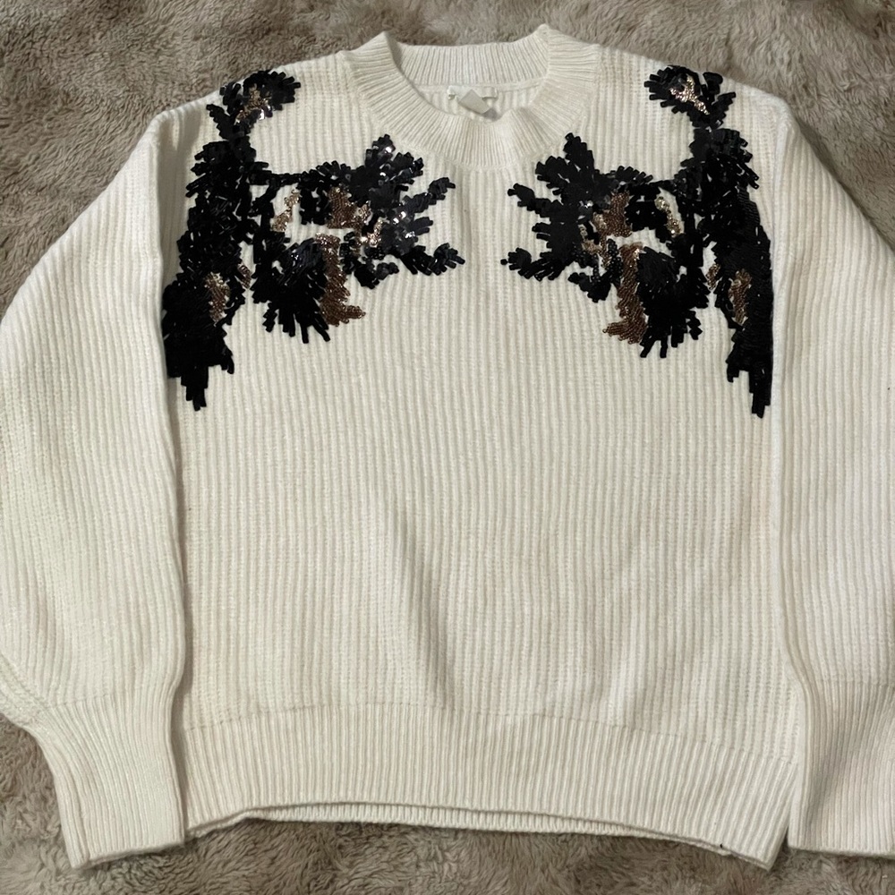 NWT H&M Cream Sequin Sweater, Size L